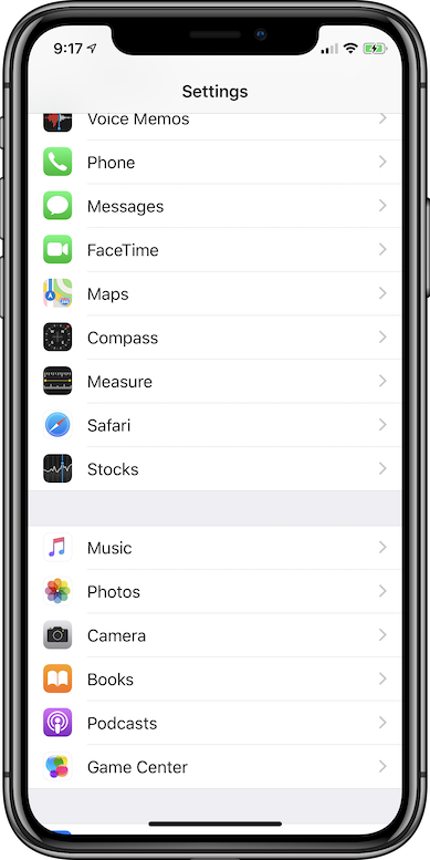 Select Safari in Device Settings